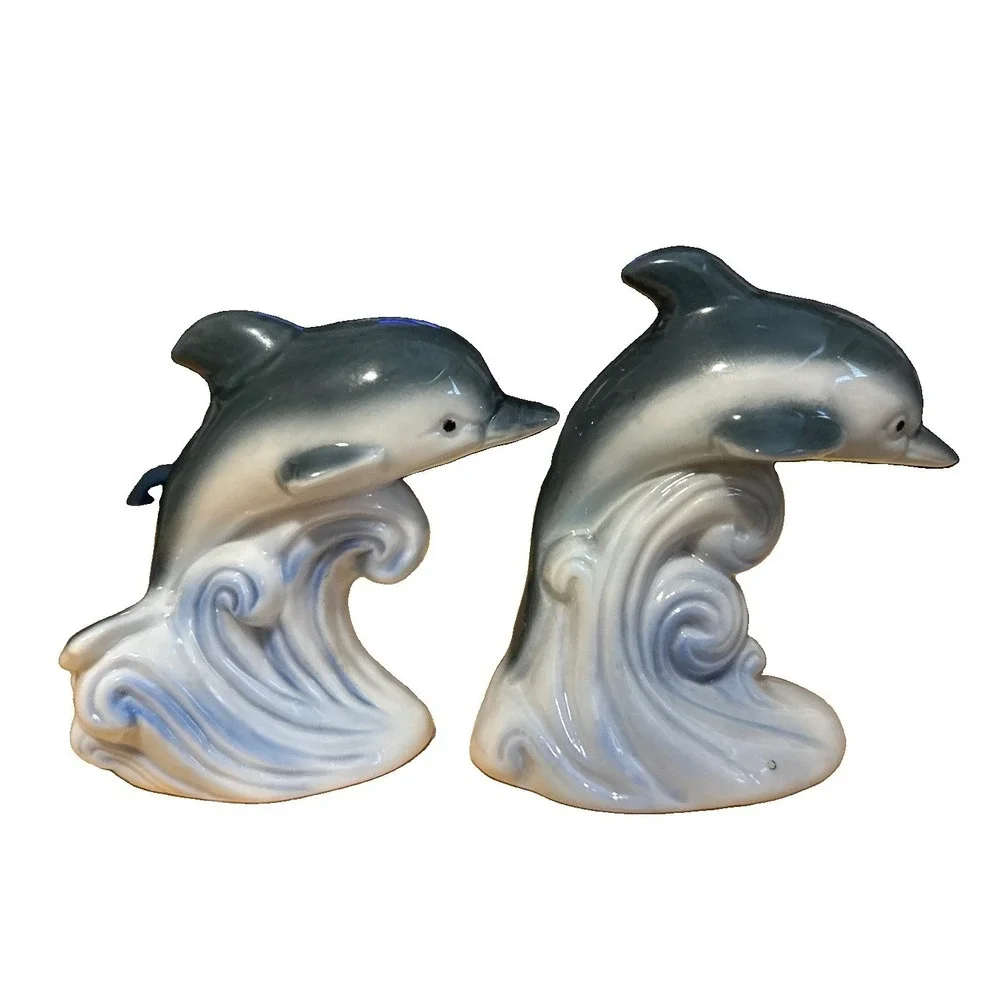 Vintage Dolphin Salt and Pepper Shaker Figurines Made in Japan